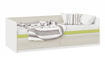 Кровать «Сканди» с 2 ящиками Дуб Гарден/Белый/Зеленый в Оби - ob.mebel54.com | фото