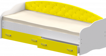 Кровать Софа-7 с мягкой спинкой (800х1900) Белый/Желтый в Оби - ob.mebel54.com | фото