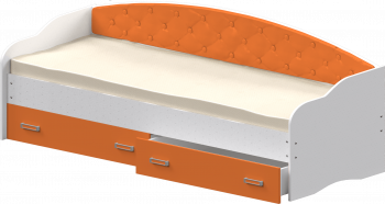 Кровать Софа-7 с мягкой спинкой (800х1900) Белый/Оранжевый в Оби - ob.mebel54.com | фото