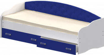 Кровать Софа-7 с мягкой спинкой (800х1900) Белый/Синий в Оби - ob.mebel54.com | фото