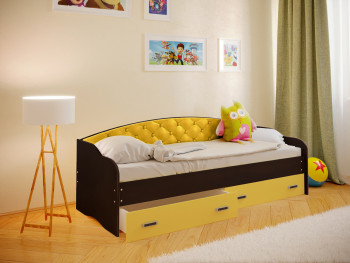 Кровать Софа-7 с мягкой спинкой (800х1900) Венге/Желтый в Оби - ob.mebel54.com | фото