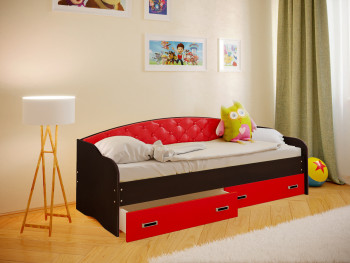 Кровать Софа-7 с мягкой спинкой (800х1900) Венге/Красный в Оби - ob.mebel54.com | фото