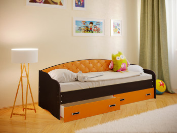 Кровать Софа-7 с мягкой спинкой (800х1900) Венге/Оранжевый в Оби - ob.mebel54.com | фото