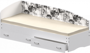 Кровать Софа-9 с мягкой спинкой с рисунком Милана (900х1900) Белый в Оби - ob.mebel54.com | фото