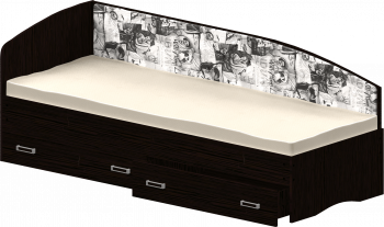 Кровать Софа-9 с мягкой спинкой с рисунком Милана (900х1900) Венге в Оби - ob.mebel54.com | фото