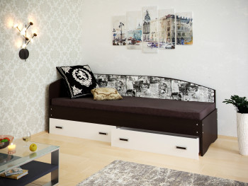 Кровать Софа-9 с мягкой спинкой с рисунком Милана (900х1900) Венге/Белый в Оби - ob.mebel54.com | фото