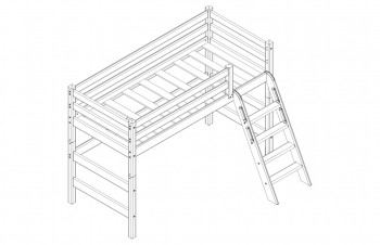 Кровать Соня вариант 6 полувысокая с наклонной лестницей Белый полупрозрачный в Оби - ob.mebel54.com | фото