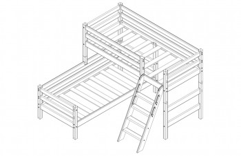 Кровать Соня вариант 8 угловая с наклонной лестницей Белый полупрозрачный в Оби - ob.mebel54.com | фото