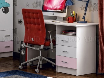Стол письменный Fashion-1 Вега (Белый/Розовый) в Оби - ob.mebel54.com | фото