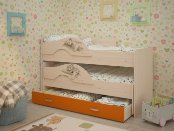Кровать выкатная Радуга-Сафари детская 1600 Млечный дуб/Оранжевый в Оби - ob.mebel54.com | фото