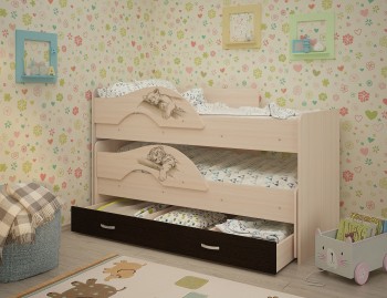 Кровать выкатная Радуга-Сафари детская 1600 Млечный дуб/Венге в Оби - ob.mebel54.com | фото
