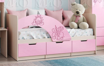 Кровать Юниор-3 ((мульт) розовый металл/дуб беленый) в Оби - ob.mebel54.com | фото