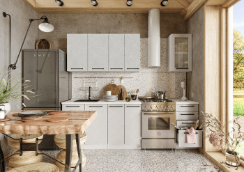 Кухонный гарнитур Нувель 1800мм белый/бетон белый в Оби - ob.mebel54.com | фото