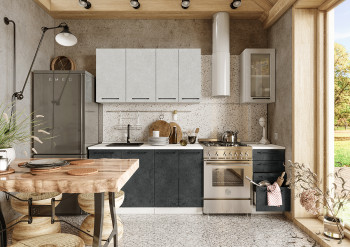 Кухонный гарнитур Нувель 1800мм белый/бетон белый/бетон черный в Оби - ob.mebel54.com | фото