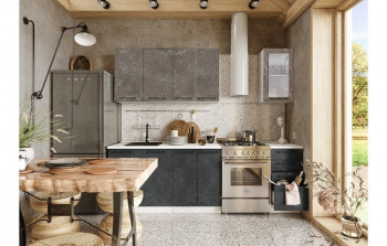 Кухонный гарнитур Нувель 1800мм белый/бетон коричневый/бетон черный в Оби - ob.mebel54.com | фото