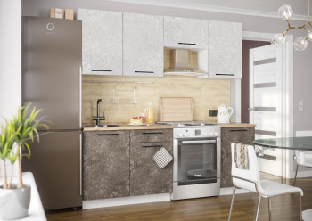 Кухонный гарнитур Нувель 2100мм белый/бетон коричневый в Оби - ob.mebel54.com | фото