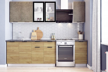 Кухонный гарнитур Стоун 2.0 (белый/камень темно-серый/акация светлая) в Оби - ob.mebel54.com | фото