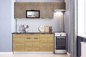 Кухонный гарнитур Стоун 2.2 (белый/камень темно-серый/акация светлая) в Оби - ob.mebel54.com | фото