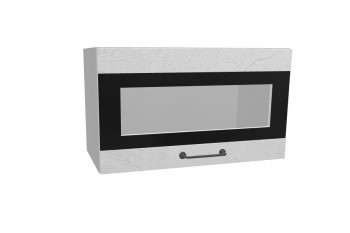 Лофт ПГСФ 600 шкаф верхний горизонтальный со стеклом и фотопечатью (Штукатурка белая/корпус Серый) в Оби - ob.mebel54.com | фото