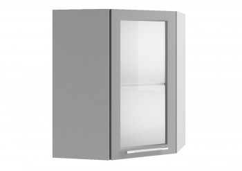 Лофт ПУС 550 шкаф верхний угловой со стеклом (Штукатурка белая/корпус Серый) в Оби - ob.mebel54.com | фото