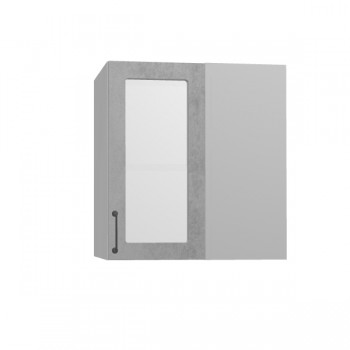 Лофт ПУС 650 шкаф верхний угловой со стеклом (Бетон светлый/корпус Серый) в Оби - ob.mebel54.com | фото