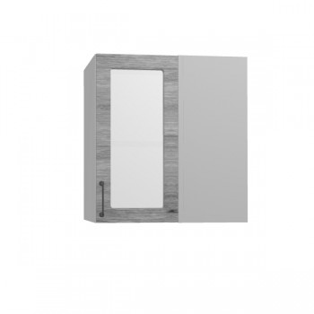 Лофт ПУС 650 шкаф верхний угловой со стеклом (Дуб майский/корпус Серый) в Оби - ob.mebel54.com | фото