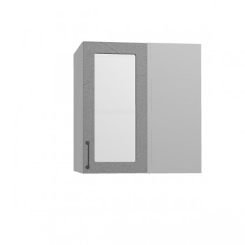 Лофт ПУС 650 шкаф верхний угловой со стеклом (Штукатурка серая/корпус Серый) в Оби - ob.mebel54.com | фото