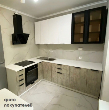 Модульная кухня Норд 1,6 м (Софт даймонд/Камень беж/Белый) в Оби - ob.mebel54.com | фото