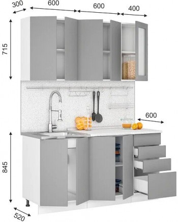 Модульная кухня Норд 1,6 м (Софт смок/Белый) в Оби - ob.mebel54.com | фото