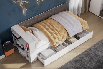 Модульная система "Анри" Кровать-диван (0,9х2,0) Белый Текстурный/Железный камень  в Оби - ob.mebel54.com | фото