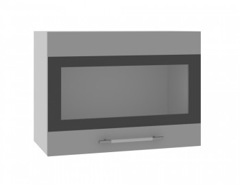 Норд ШВГС 600 Шкаф верхний горизонтальный со стеклом (Софт черный/корпус Белый) в Оби - ob.mebel54.com | фото