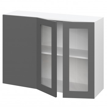 Норд ШВУПС 1000 Шкаф верхний угловой со стеклом (Софт черный/корпус Белый) в Оби - ob.mebel54.com | фото