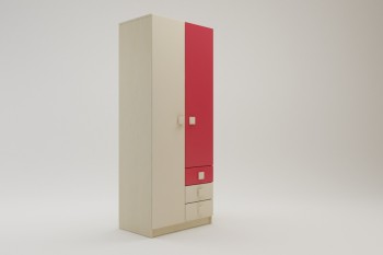 Шкаф 2-х створчатый с ящиками Бэрри (Бежевый/Красный/корпус Клен) в Оби - ob.mebel54.com | фото