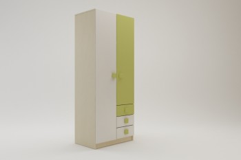 Шкаф 2-х створчатый с ящиками Эппл (Зеленый/Белый/корпус Клен) в Оби - ob.mebel54.com | фото
