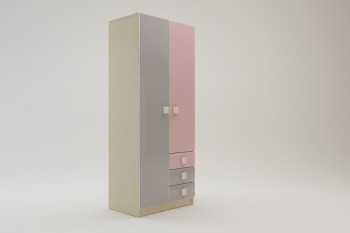 Шкаф 2-х створчатый с ящиками Грэйси (Розовый/Серый/корпус Клен) в Оби - ob.mebel54.com | фото