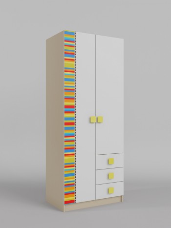 Шкаф 2-х створчатый с ящиками Клаксон без машинок (Белый/корпус Клен) в Оби - ob.mebel54.com | фото