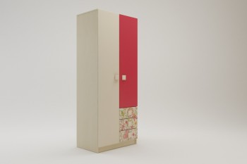 Шкаф 2-х створчатый с ящиками Ретвит (Бежевый/Красный/корпус Клен) в Оби - ob.mebel54.com | фото