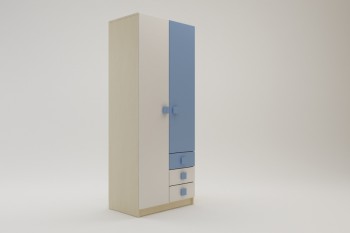 Шкаф 2-х створчатый с ящиками Скай (Синий/Белый/корпус Клен) в Оби - ob.mebel54.com | фото