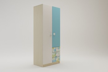 Шкаф 2-х створчатый с ящиками Твит (Белый/Зеленый/корпус Клен) в Оби - ob.mebel54.com | фото