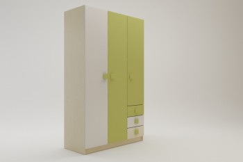 Шкаф 3-х створчатый с ящиками Эппл (Зеленый/Белый/корпус Клен) в Оби - ob.mebel54.com | фото