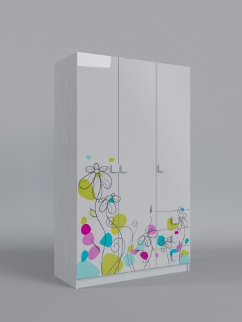 Шкаф 3-х створчатый с ящиками Флёр (Белый/корпус Выбеленное дерево) в Оби - ob.mebel54.com | фото