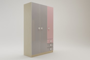 Шкаф 3-х створчатый с ящиками Грэйси (Розовый/Серый/корпус Клен) в Оби - ob.mebel54.com | фото