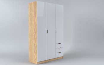 Шкаф 3-х створчатый с ящиками Лофт (Белый/корпус Дуб Сонома) в Оби - ob.mebel54.com | фото