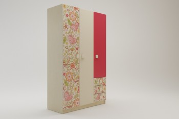 Шкаф 3-х створчатый с ящиками Ретвит (Бежевый/Красный/корпус Клен) в Оби - ob.mebel54.com | фото