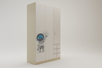 Шкаф 3-х створчатый с ящиками Санни (Белый/корпус Клен) в Оби - ob.mebel54.com | фото