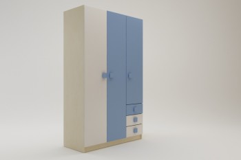 Шкаф 3-х створчатый с ящиками Скай (Синий/Белый/корпус Клен) в Оби - ob.mebel54.com | фото