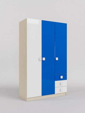 Шкаф 3-х створчатый с ящиками Скай люкс (Синий/Белый/корпус Клен) в Оби - ob.mebel54.com | фото