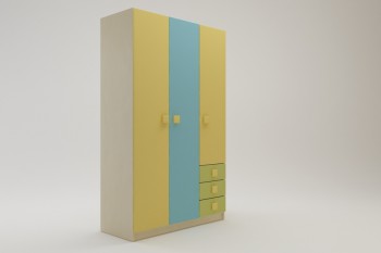 Шкаф 3-х створчатый с ящиками Смайли (Желтый/Голубой/Зеленый/корпус Клен) в Оби - ob.mebel54.com | фото