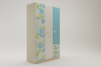 Шкаф 3-х створчатый с ящиками Твит (Белый/Зеленый/корпус Клен) в Оби - ob.mebel54.com | фото