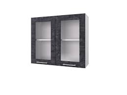 Шкаф 80 с 2-мя витринами Лофт (Камень Арья/корпус Белый) в Оби - ob.mebel54.com | фото